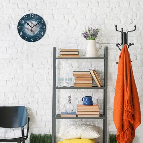 Miniatura 4 de senya Reloj de pared redondo de béisbol, silencioso, sin tictac, pintura al óleo, decorativo, para el hogar, oficina, escuela, arte