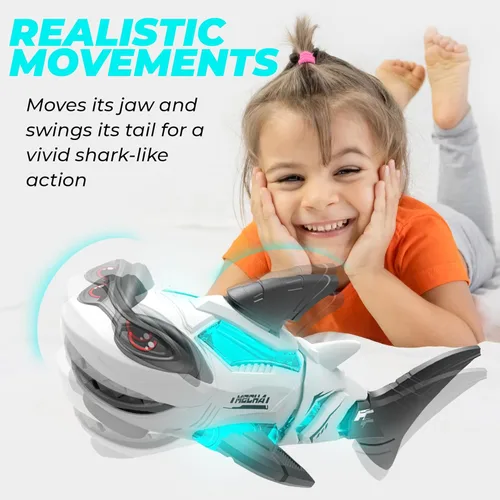 Miniatura 5 de puzgic Juguete de tiburón interactivo con música y luces para niños, cambio de dirección automática, juguete para caminar y gatear para bebés de 3
