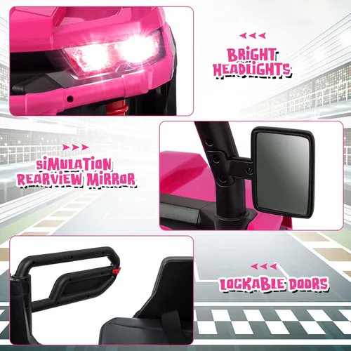 Miniatura 8 de OLAKIDS Carro Montable de 2 Asientos, Vehículo Eléctrico UTV Todoterreno de 12V con Control Remoto, Cama Volquete, Pala Extra, Música, USB, AUX, Rosa