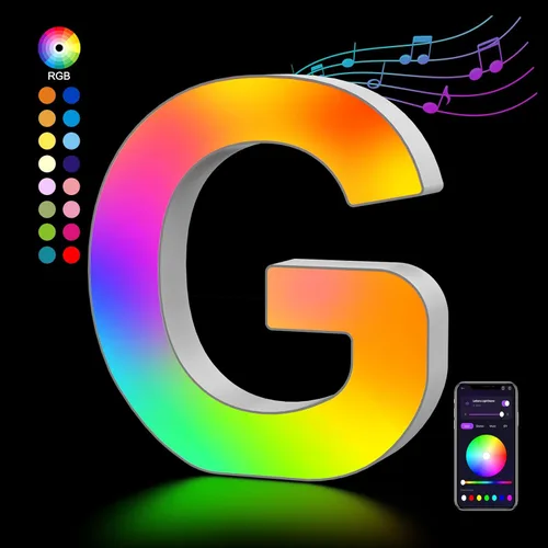 Miniatura 21 de OJQ Letras LED Iluminadas con Música Sincronizada de Letras del Alfabeto Coloridas - Luz de Dormitorio con Cambio de Color - Regalos de Cumpleaños