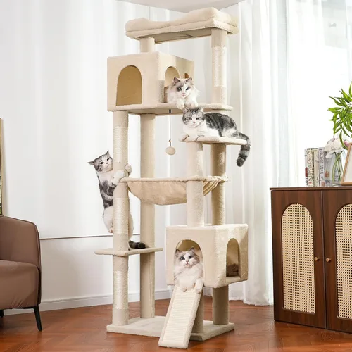 Árbol grande XXL para gatos de 70 pulgadas de alto, resistente para gatos Maine Coon y gatos grandes, más de 20 libras, cama superior y hamaca, 2