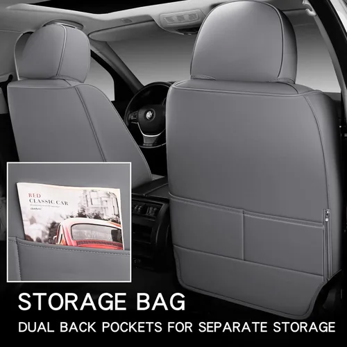 Miniatura 3 de Fundas de cuero de cobertura completa para asiento delantero de automóvil, 1 par, ajuste universal para la mayoría de automóviles, sedanes, XT04 Gris