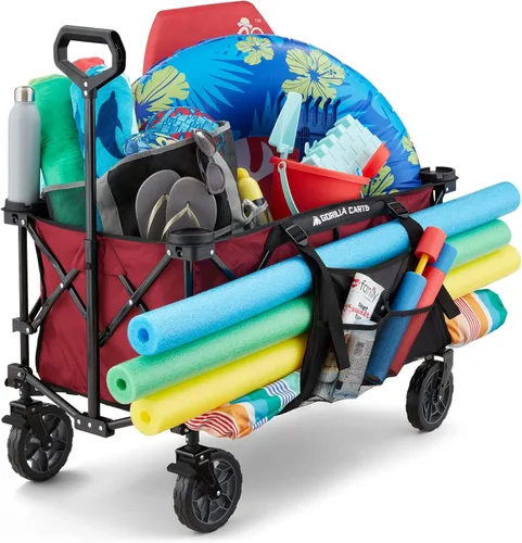 Miniatura 6 de Gorilla Carts Vagón utilitario colapsible plegable para exteriores, cama de gran tamaño de 7 pies cúbicos, capacidad de carga de 150 libras, rojo
