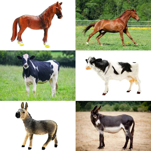 Miniatura 6 de BOLZRA Figuras de animales de granja, juguetes realistas de animales de plástico con bloques de construcción de vallas, juego de figuras de granja