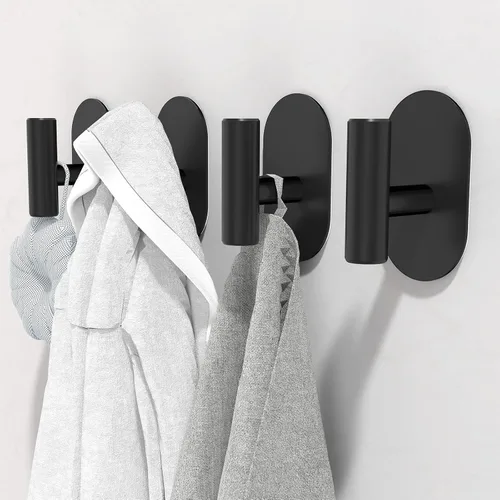Miniatura 4 de Aikzik Ganchos adhesivos negros resistentes, ganchos de pared para ducha, baño, toalla, abrigo, bata, ganchos de acero inoxidable para colgar