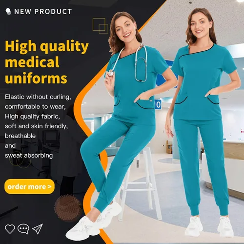 Miniatura 4 de niaahinn Conjuntos de uniforme médico para mujer, uniforme de enfermera, camiseta y pantalón deportivo, traje de trabajo de manga corta, diseño