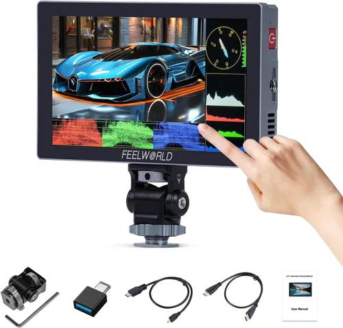 FEELWORLD P6X Monitor de pantalla táctil de campo de cámara 5.5 pulgadas 1000 Nit con carcasa de aluminio 1920x1080 IPS 9:16 Maker HDMI2.0 3D LUT