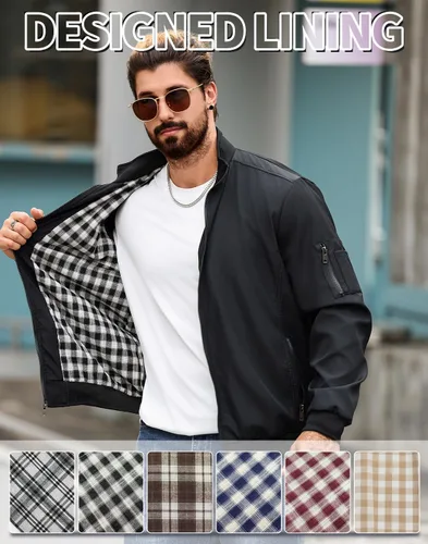 Miniatura 5 de Wizoat Chaqueta Bomber para Hombre Ligera Casual Cortavientos Chaquetas con Cremallera Abrigo