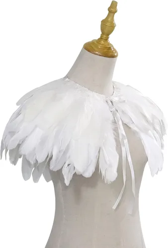 Miniatura 5 de L'VOW Estola de capa de plumas de moda negro blanco beige chal iridiscente