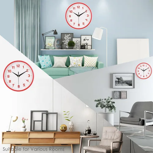 Miniatura 6 de Topkey Reloj de pared redondo silencioso para cocina, estilo moderno, sin tictac, decorativo, dormitorio, oficina, estudio, cocina, reloj de pared