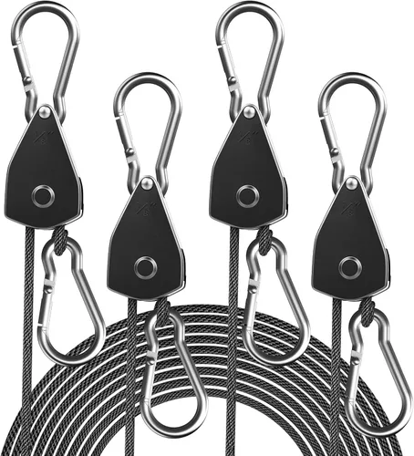 Miniatura 9 de 12 cuerdas ajustables con gancho de 1/8", correa de amarre resistente con engranaje metálico reforzado, polea con trinquete, elásticas, para colgar