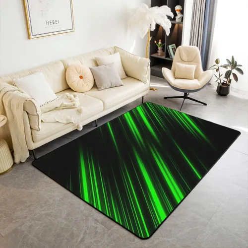 jejeloiu Alfombra abstracta de arte moderno, alfombra de sala de estar para niños, niñas, mujeres, hombres, verde neón, negro, decoración