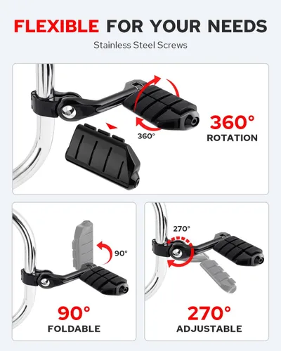 Miniatura 4 de Benlari Estriberas de Carretera de 1 pulgada 1-1/4 pulgadas Estriberas de Acero Inoxidable 304 Largas Anguladas Ajustables Compatibles con Harley