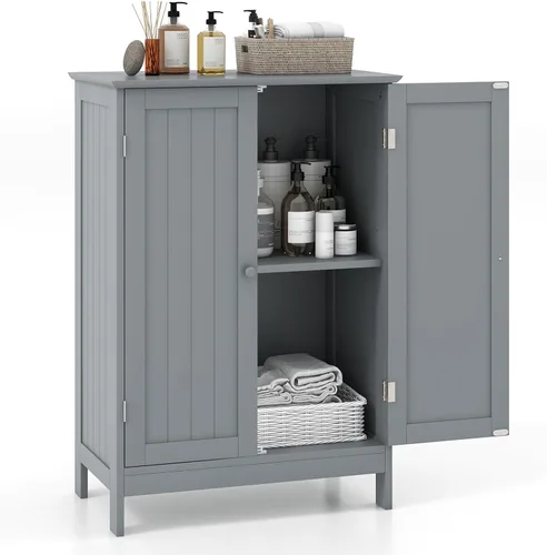 Miniatura 9 de BECOMFORT Armario de almacenamiento de baño, armario de piso con puertas dobles y estante ajustable, muebles modernos para el hogar, organizadores