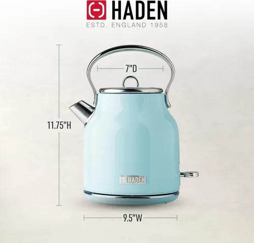 Miniatura 2 de Haden Heritage - Hervidor de agua eléctrico de acero inoxidable de 1,7 litros, hervidor de agua caliente con base de 360 grados y apagado Turquesa