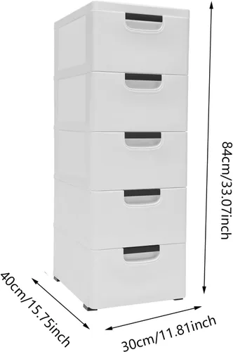 Miniatura 3 de Gabinete de almacenamiento de plástico blanco de 5 niveles con 5 cajones verticales para ropa con ruedas, gabinete de almacenamiento