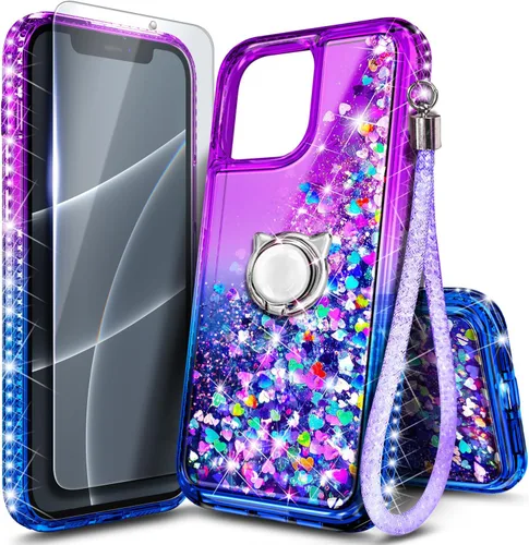 NGB Diseñada para Funda de Teléfono iPhone 11, Morado/Azul | Funda Bonita con Purpurina Líquida Brillante para Mujeres Niñas Niños | con Protector