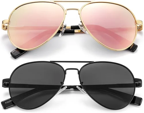 Miniatura 75 de Gleyemor Lentes de sol polarizados estilo aviador para niños y niñas, jóvenes, adolescentes, dos tamaños de 1.969 in y 2.047 in