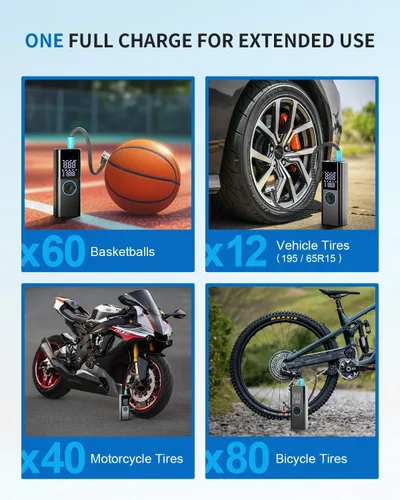 Miniatura 7 de Compresor de aire portátil para inflador de neumáticos, bomba de neumáticos 4 veces más rápida y 150 PSI para automóvil, moto, bicicleta y pelota