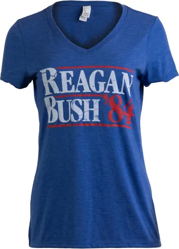 Reagan Bush '84 | Camiseta con cuello en V para mujer republicana conservadora republicana estilo vintage
