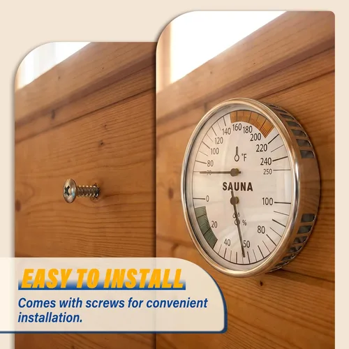 Miniatura 6 de MEANLIN MEASURE Termómetro e higrómetro 2 en 1 Fahrenheit, medidor de termómetro de acero inoxidable, 70-250°F, 0-100% HR para sala de sauna