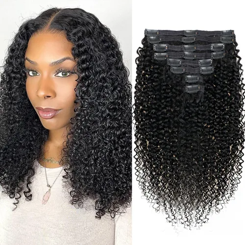 Miniatura 43 de Extensiones de cabello con clip de 12 pulgadas, rizado birmano, negro natural, extensiones de cabello con clip rizado birmano, cabello humano real