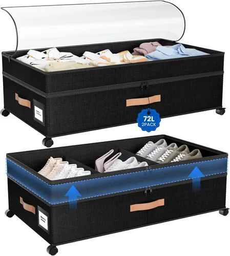 Almacenamiento Debajo de la Cama con Ruedas, 72L XXL Contenedores de Almacenamiento Debajo de la Cama Grandes, 10'' de Alto Almacenamiento Ajustable