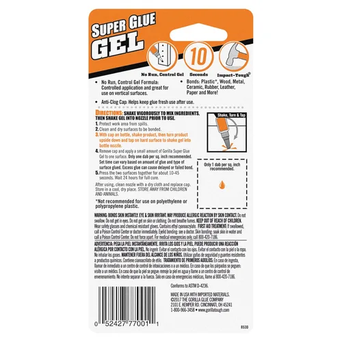 Miniatura 2 de Gorilla Super Glue Gel, pegamento transparente, 20 gramos (paquete de 1) - Todo propósito y configuración rápida para proyectos y reparaciones