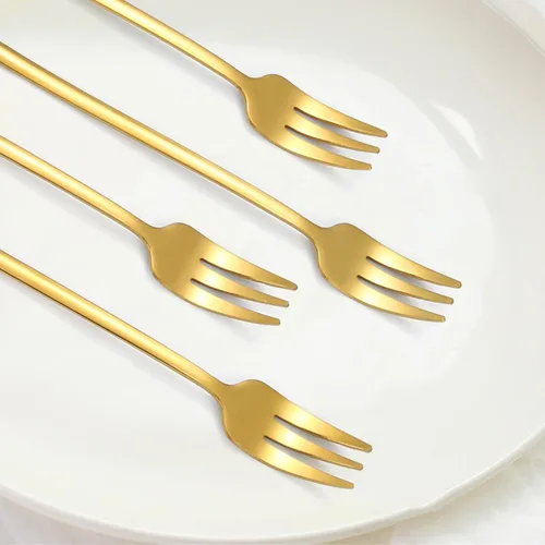 Miniatura 6 de Juego de cubiertos dorados de Navidad para postre, cubiertos de acero inoxidable, 6 piezas, utensilios de aperitivo con mango de abalorios