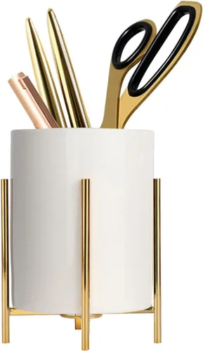 Miniatura 8 de Planet Pencil Cup Sturdy Metal Frame with White Ceramic Pen Holder For Desks and kitchen Appliance Holders
