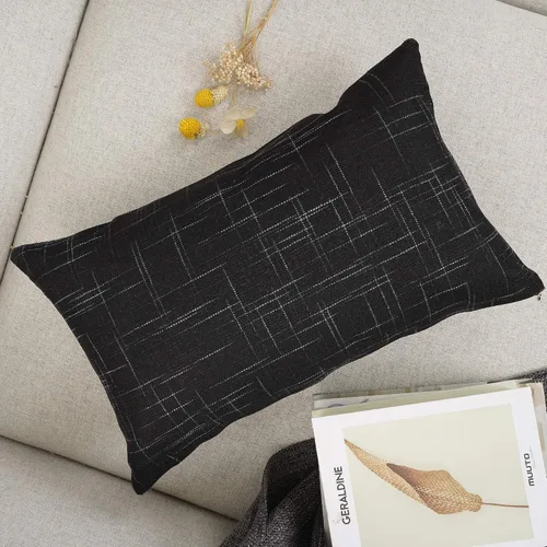 Miniatura 3 de YOUR SMILE - Funda de almohada decorativa oblonga de color sólido de algodón y lino, funda de cojín lumbar para sofá, cama, 30.5 x 50.8 cm, Negro
