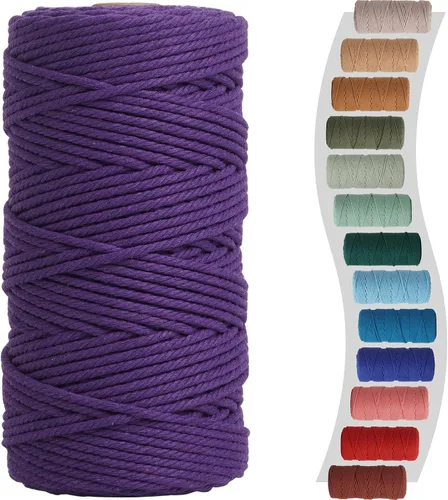 Miniatura 42 de Cordón de macramé de 1/8 pulgadas 220 yardas (200 metros) suministros naturales de macramé, hilo de macramé, cuerda de algodón de color, cuerda