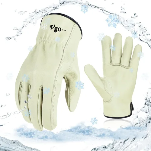 Miniatura 12 de Vgo... PA9501 - 1 par de guantes de trabajo de piel de cerdo para hombre, guantes de construcción (talla S, color cian claro, PA9501)