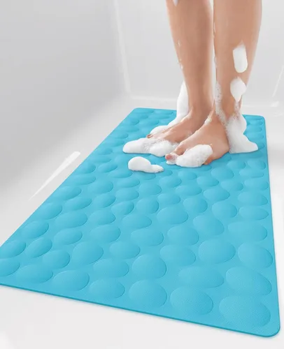Miniatura 14 de Bligli Tapete para bañera antideslizante, estándar de 16 x 31.5 pulgadas, con ventosas fuertes, goma suave, antideslizante, lavable a máquina, Beige