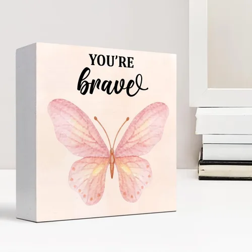 Miniatura 6 de Regalo inspirador, letrero de madera con texto en inglés "You're Brave Girl Positive Affirmations", decoración de escritorio motivacional con diseño