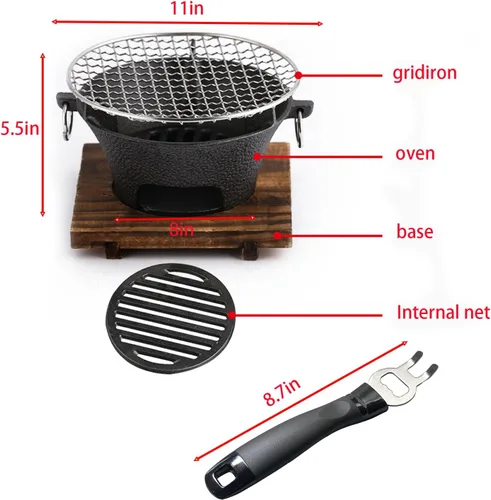 Miniatura 3 de Parrilla Hibachi de carbón de hierro fundido sazonado redondo