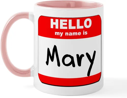 Miniatura 26 de CafePress Taza de café de cerámica con texto en inglés «Hello My Name Is Mary», de 11 oz (11.0 fl oz)