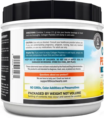 Miniatura 7 de BioSchwartz Polvo de péptidos de colágeno para mujeres y hombres – Polvo de colágeno hidrolizado alimentado con pasto – Tipos I y III con 0.35 oz