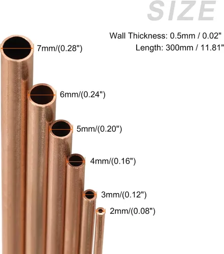 Miniatura 2 de METALLIXITY Tubo de cobre (0.079 in-0.276 in de diámetro x 0.020 in de pared T x 11.811 in de largo), paquete de 6, tubos rectos, para decoración