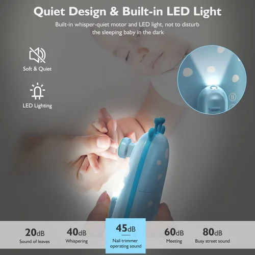 Miniatura 3 de Lima de uñas eléctrica, fácil y segura para recién nacido, cortaúñas para bebés y niños pequeños, cortaúñas silenciosas con luz nocturna, 10