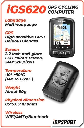 Miniatura 3 de iGPSPRT iGS620 GPS Wireless Bike Computer con Bluetooth, ANT+, SMS y notificación de llamadas, navegación de mapas con paquete multiherramienta