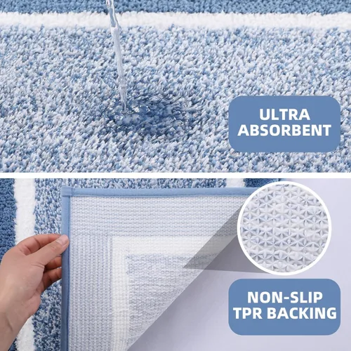 Miniatura 5 de Juego de 3 alfombras de baño con contorno en forma de U, alfombras de ducha absorbentes de microfibra de felpa antideslizantes, alfombras de baño