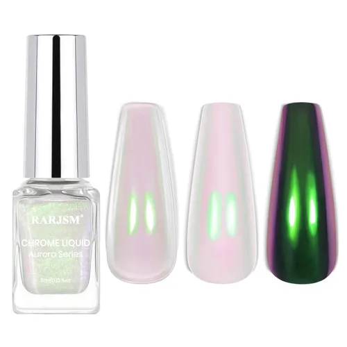 RARJSM Aurora - Esmalte de uñas cromado, polvo de uñas camaleón, líquido metálico, efecto espejo rosa, verde, iridiscente, cromado, para esmalte de