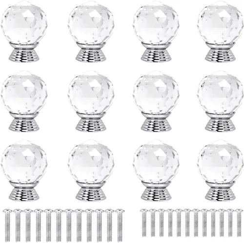 Miniatura 14 de 12 pomos de cristal de forma redonda de 1.18 pulgadas con tornillos, perilla de cajón para tirar, utilizada para cocina, tocador, puerta, armario