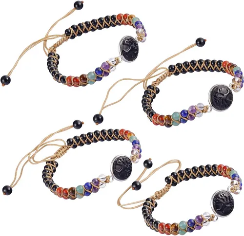 Miniatura 3 de Nupuyai Pulsera de piedra de cuentas de 7 chakras Pulsera ajustable de macramé ajustable de 0.157 in con cuentas de yoga de doble capa de cristal
