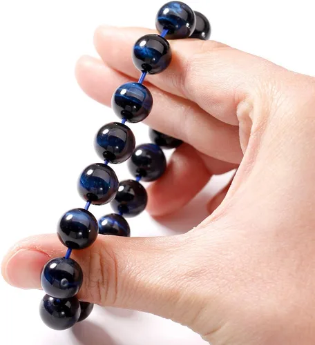 Miniatura 4 de Jewever Pulsera de ojo de tigre natural para hombres y mujeres, piedras preciosas elásticas, cuentas de piedra natural, 0.472in, elástica, unisex