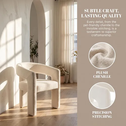 Miniatura 7 de Hyfirm Sillas de Comedor Modernas Tipo Barril Juego de 1, Cómoda Silla de Comedor de Acento Tapizada en Chenilla con Brazo para Cocina Sala de Estar