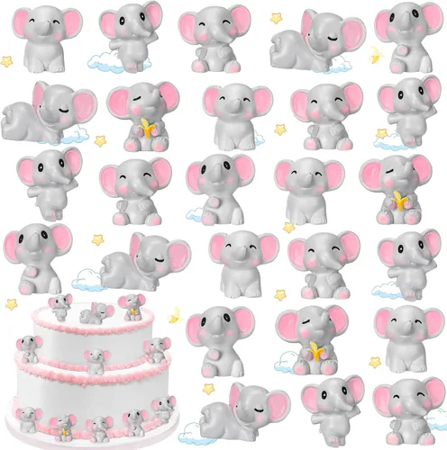 Beeveer 36 piezas de minifiguras de elefantes de animales en miniatura, juguetes de elefante, decoración de pasteles de resina, paisaje de musgo en