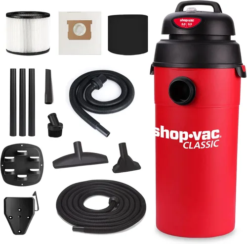 Shop-Vac Aspiradora húmeda y seca de 5 galones y 5.5 pico de CV, para montaje en pared, compacta con manguera y accesorios de 18+7 pies de largo,