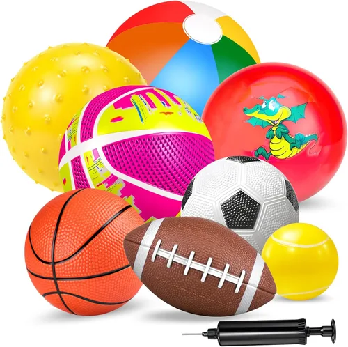 Pelotas para niños pequeños, bolas de juguete para niños, juego de 8 juguetes deportivos con bomba/pelota de